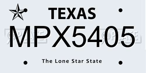 MPX5405 Texas License Plate