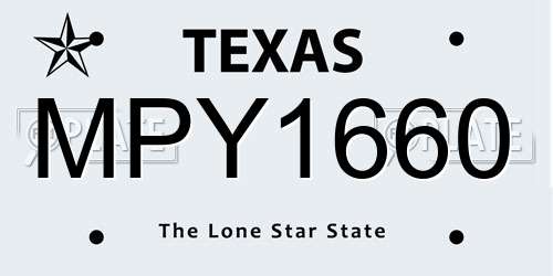 MPY1660 Texas License Plate