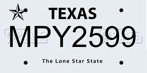 MPY2599 Texas License Plate