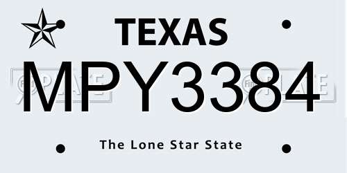 MPY3384 Texas License Plate