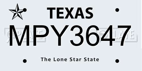 MPY3647 Texas License Plate