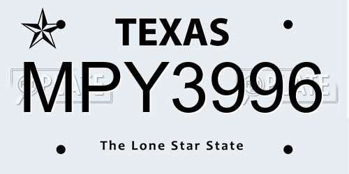 MPY3996 Texas License Plate