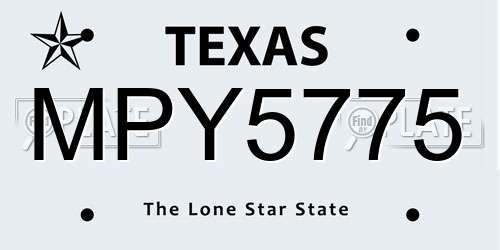 MPY5775 Texas License Plate