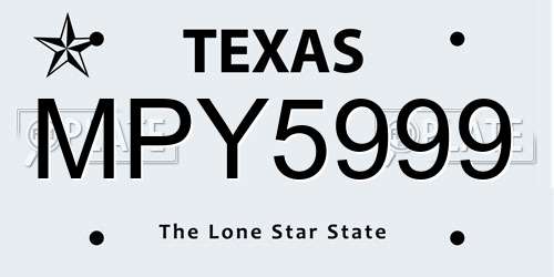 MPY5999 Texas License Plate