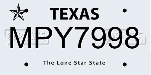 MPY7998 Texas License Plate