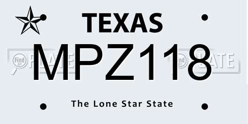 MPZ118 Texas License Plate