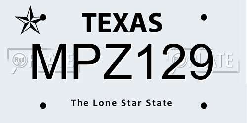 MPZ129 Texas License Plate