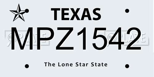 MPZ1542 Texas License Plate