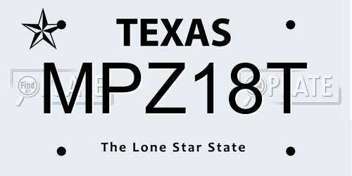 MPZ18T Texas License Plate