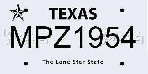 MPZ1954 Texas License Plate