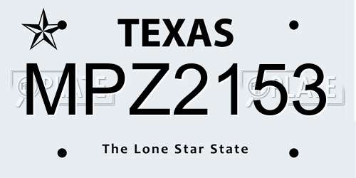MPZ2153 Texas License Plate