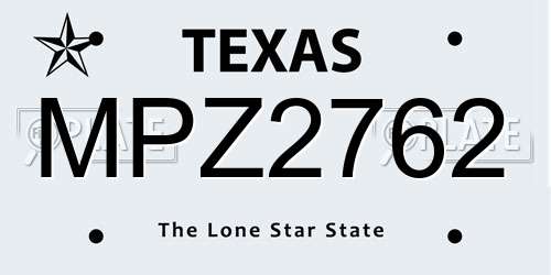 MPZ2762 Texas License Plate