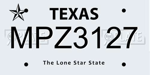 MPZ3127 Texas License Plate