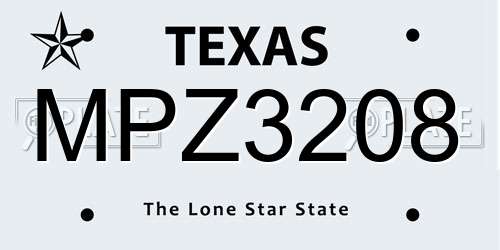 MPZ3208 Texas License Plate