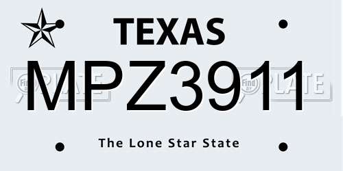 MPZ3911 Texas License Plate