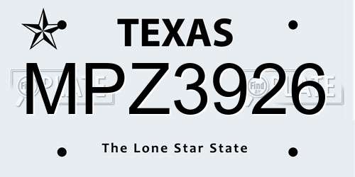 MPZ3926 Texas License Plate