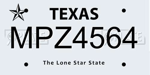 MPZ4564 Texas License Plate