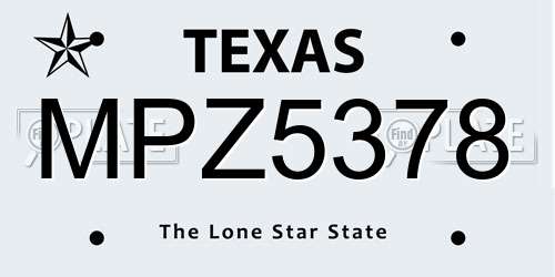 MPZ5378 Texas License Plate