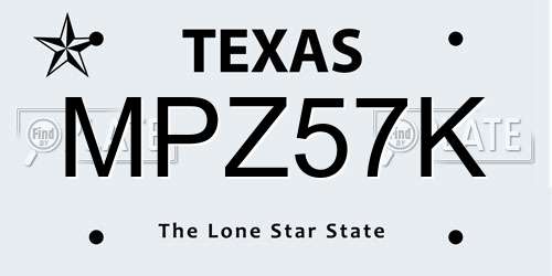 MPZ57K Texas License Plate