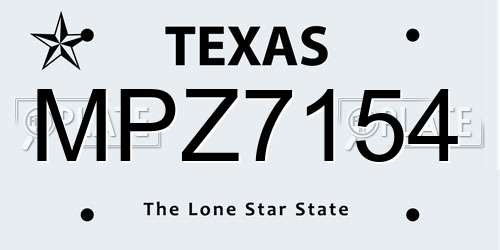 MPZ7154 Texas License Plate