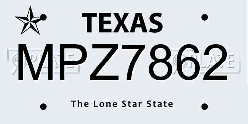 MPZ7862 Texas License Plate