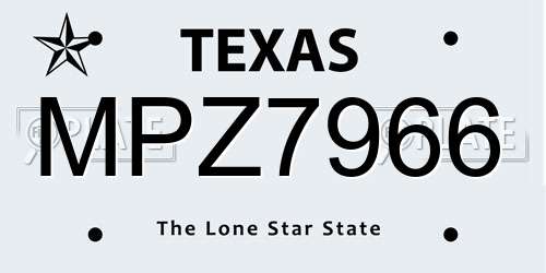 MPZ7966 Texas License Plate