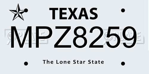 MPZ8259 Texas License Plate