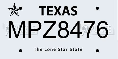 MPZ8476 Texas License Plate