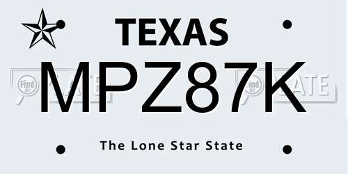MPZ87K Texas License Plate