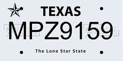 MPZ9159 Texas License Plate