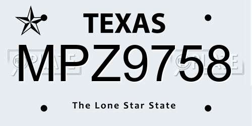 MPZ9758 Texas License Plate