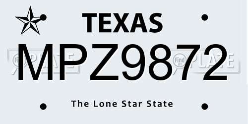 MPZ9872 Texas License Plate
