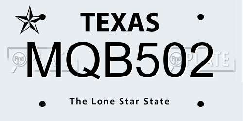 MQB502 Texas License Plate