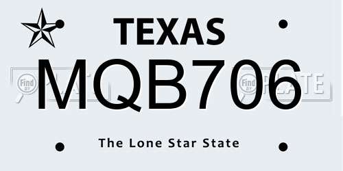 MQB706 Texas License Plate