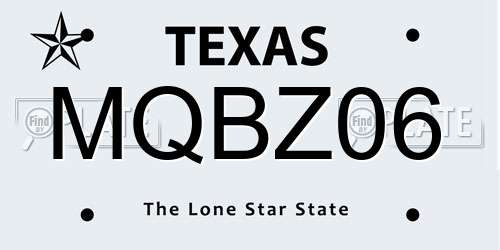 MQBZ06 Texas License Plate