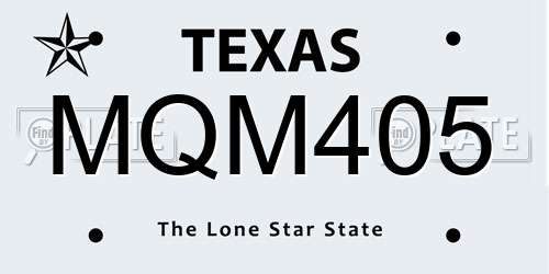 MQM405 Texas License Plate