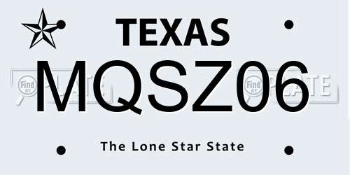 MQSZ06 Texas License Plate