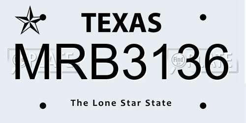 MRB3136 Texas License Plate