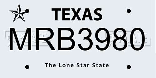 MRB3980 Texas License Plate