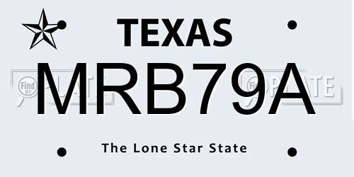MRB79A Texas License Plate