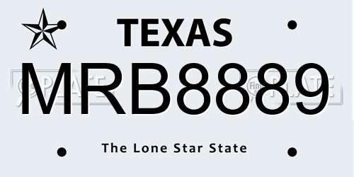 MRB8889 Texas License Plate