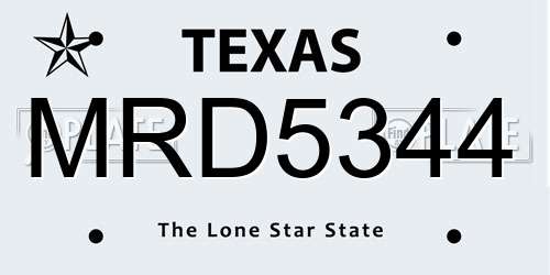 MRD5344 Texas License Plate