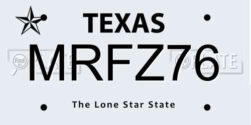 MRFZ76 Texas License Plate