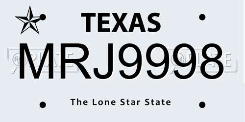 MRJ9998 Texas License Plate