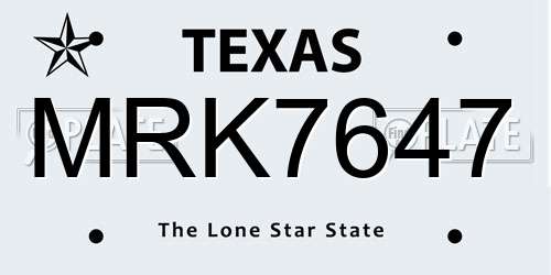 MRK7647 Texas License Plate