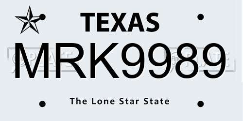 MRK9989 Texas License Plate