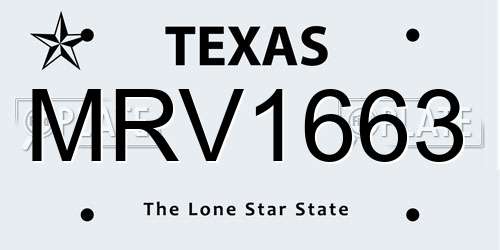 MRV1663 Texas License Plate