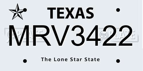 MRV3422 Texas License Plate