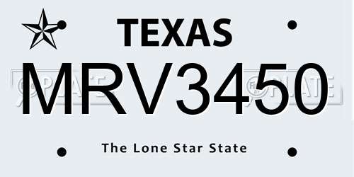 MRV3450 Texas License Plate