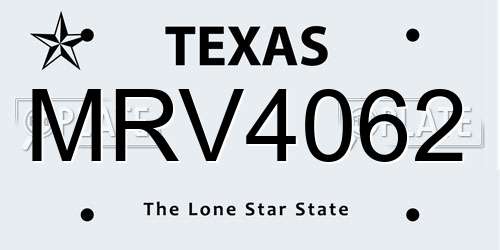 MRV4062 Texas License Plate
